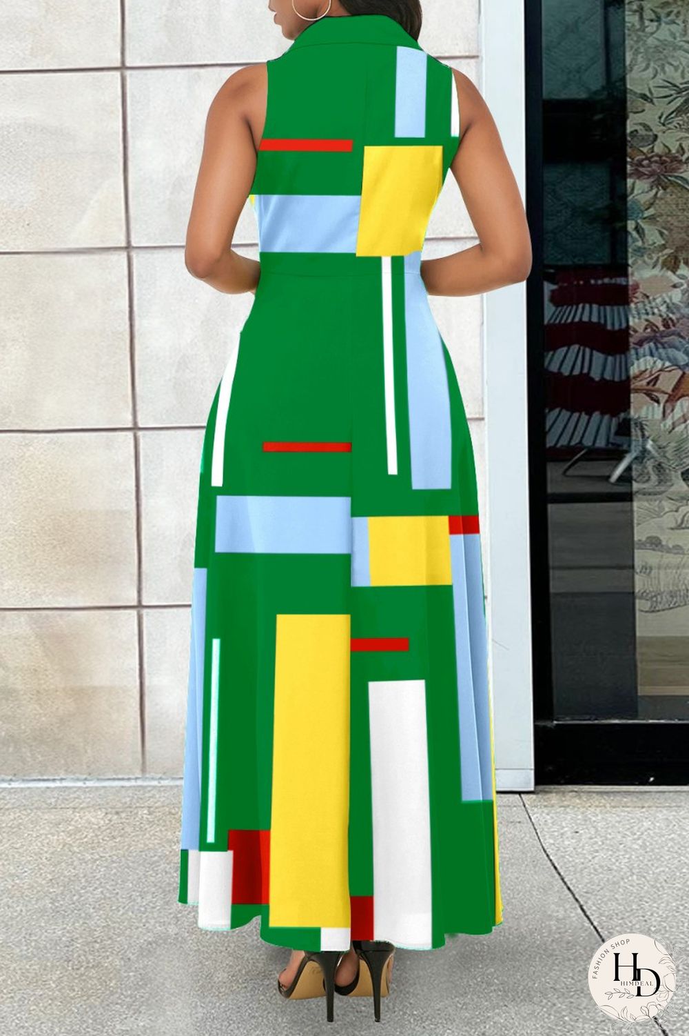 Red Casual Print Patchwork Turndown Collar Long Dress Dresses