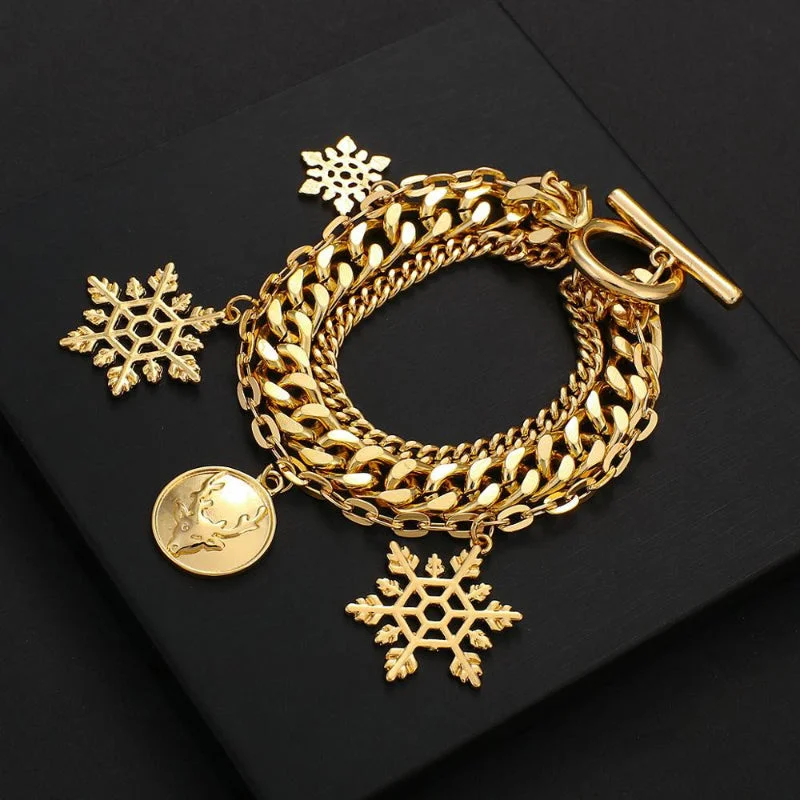 Festive Christmas Snowflakes Charm Multilayer Chain Bracelets