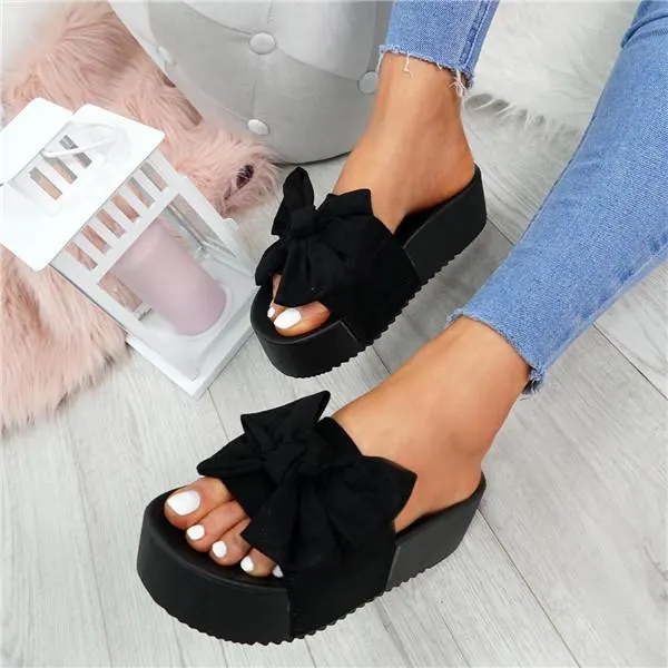 Bowknot Flatform Slides Outdoor Sandals