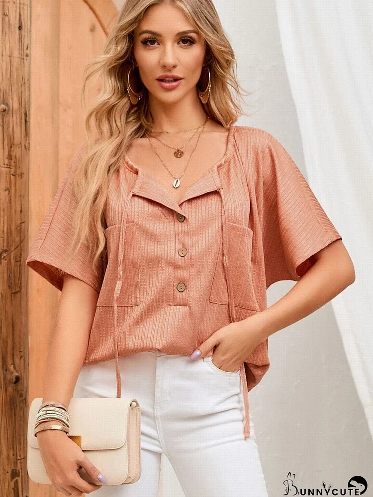 Sunny Daydream Orange Textured Button-Up Blouse