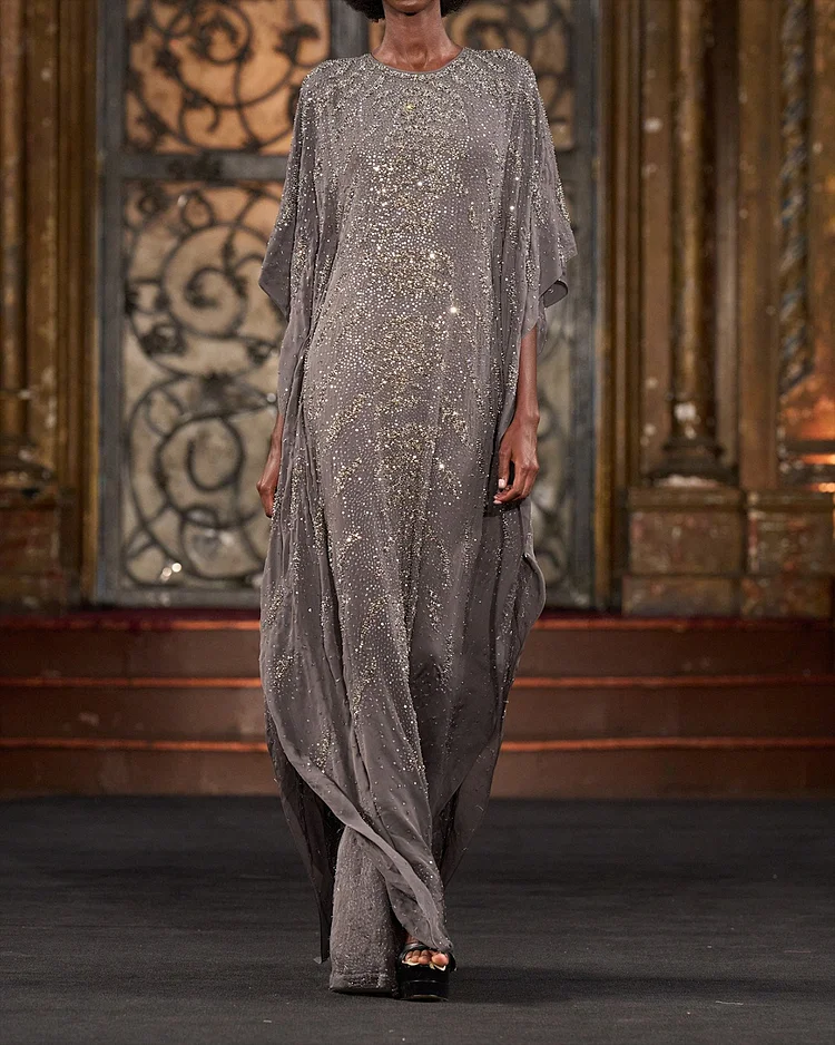 Women's Mesh Sequin Kaftan Dress