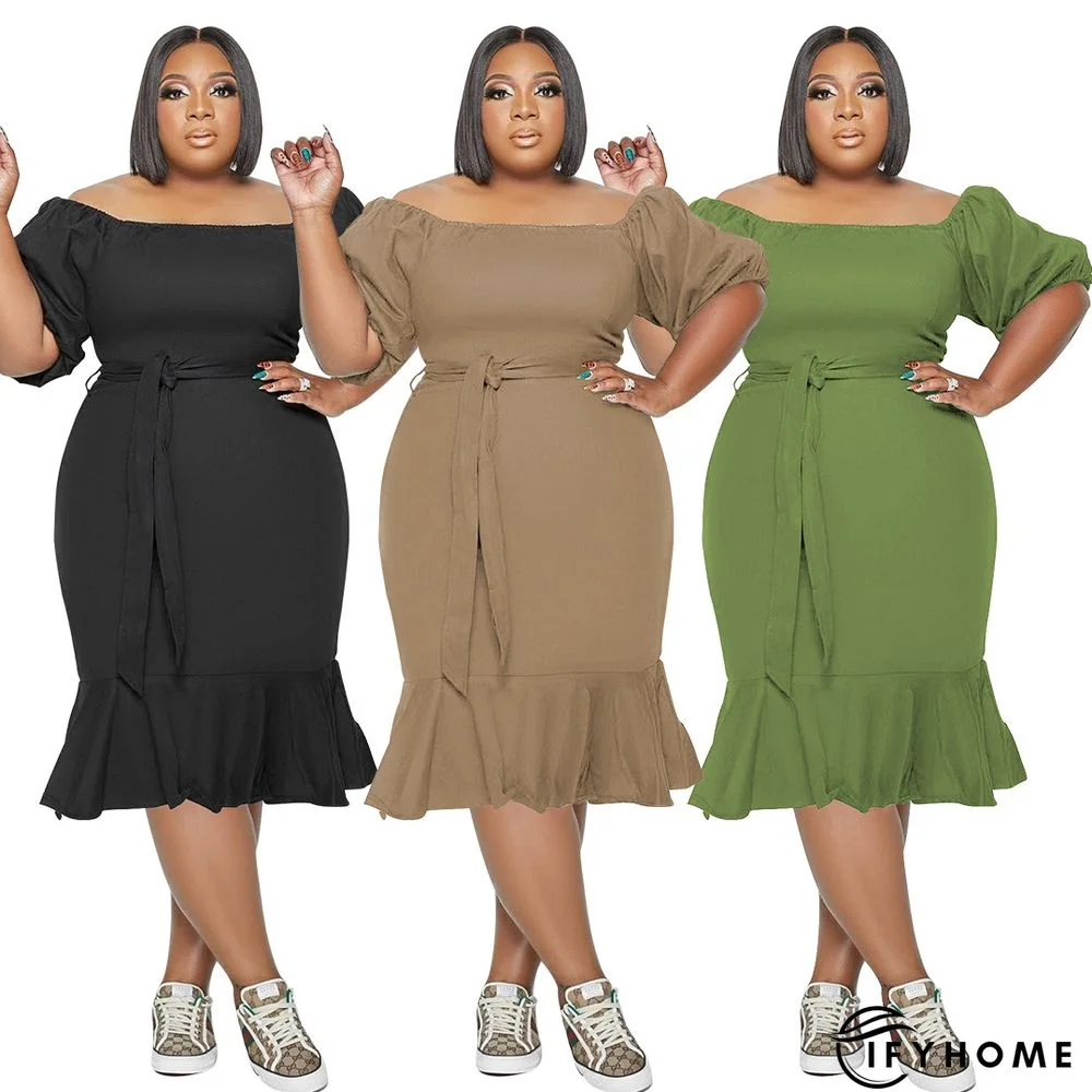 Solid Color Cute Fishtail Plus Size Dress | IFYHOME