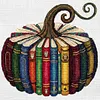 Books Pumpkin Full 18CT DIY Stamped Needlework Embroidery Kit 15.75x15.75inch Embroidery Needlepoint Starter Kits Cross Stitch Art and Crafts Kits for Beginners Adults Home Decor (18CTAFF-2098__C__40X