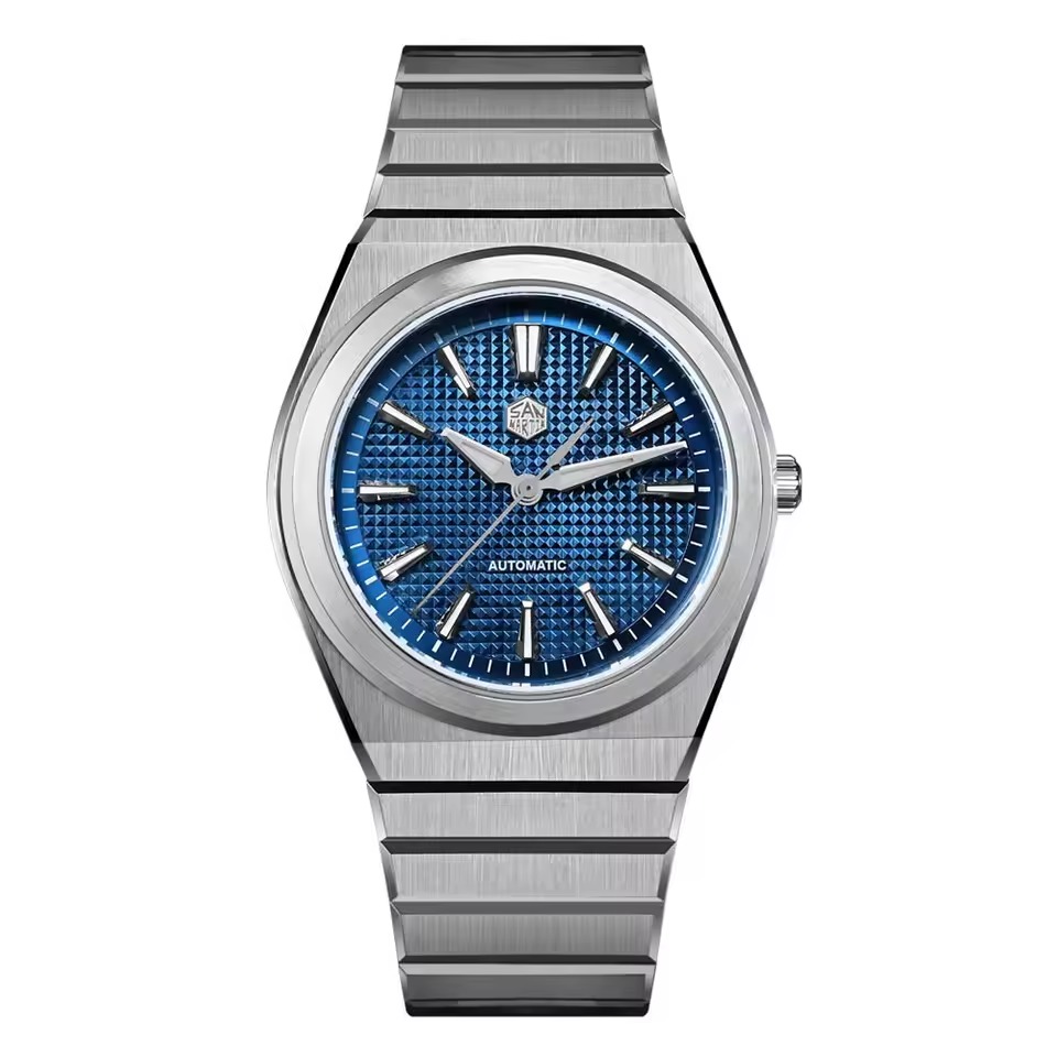 San Martin 39mm Waffle Dial Integrated Bracelet Miyota 90S5 Clear Caseback SN0152 San Martin Watch san martin watchSan Martin Watch