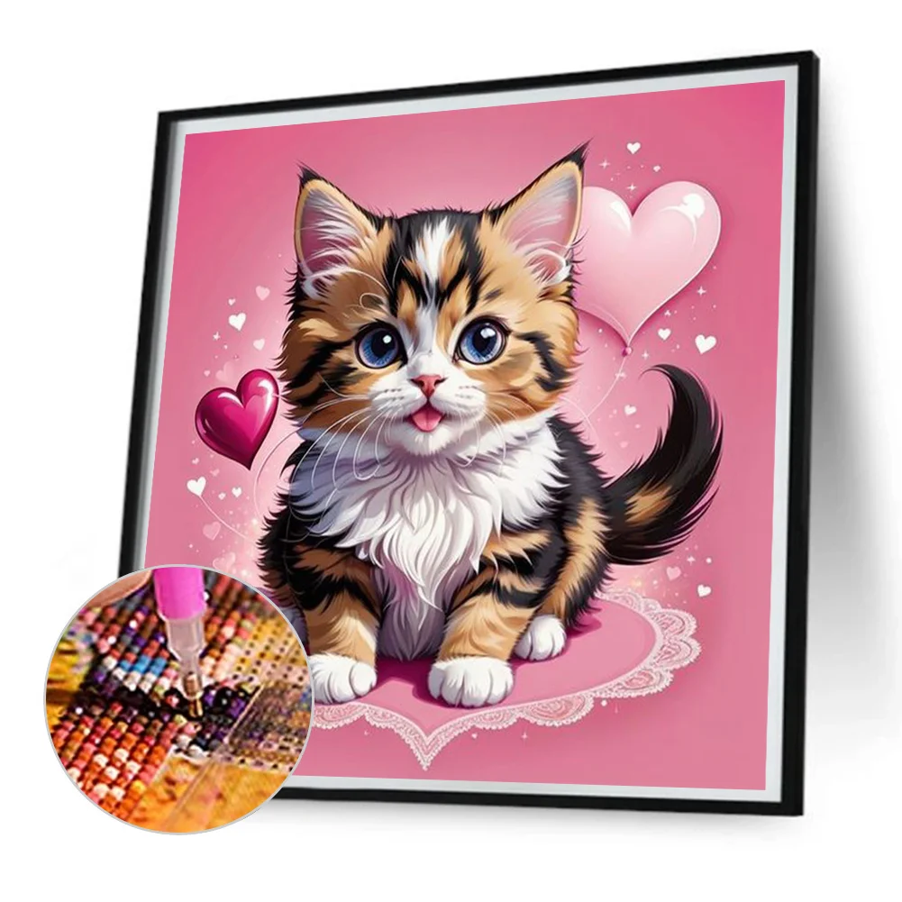 Diamond Painting - Full Square Drill - Valentines Day Cat(Canvas|35*35cm)