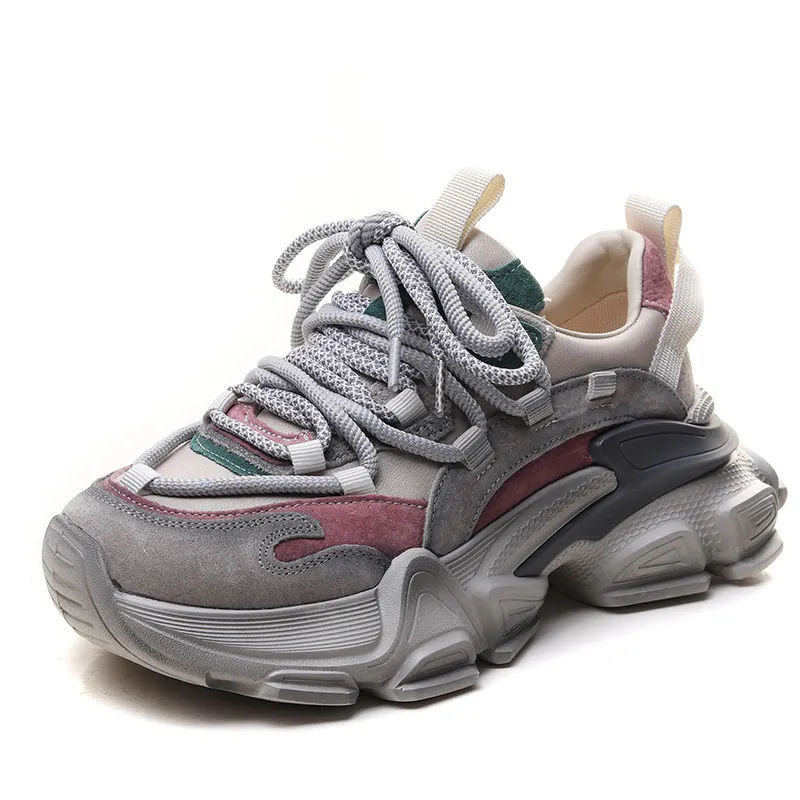 Yyvonne Layer Of Cowhick Thick-Bottomed Old Dad Shoes Autumn New Coloring Sports Single Shoes Leather Casual Shoes