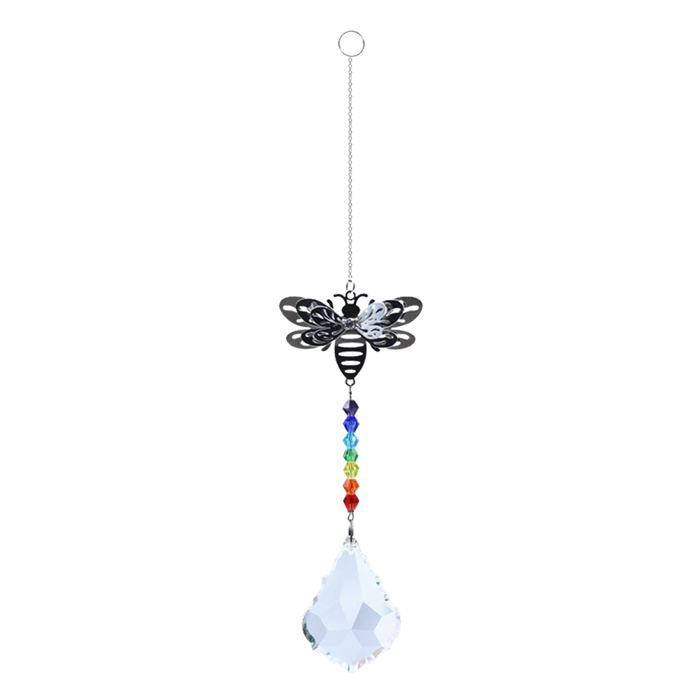 Metal Bee Crystal Colorful Bead Prism Pendant Hanging Drop Light Catcher