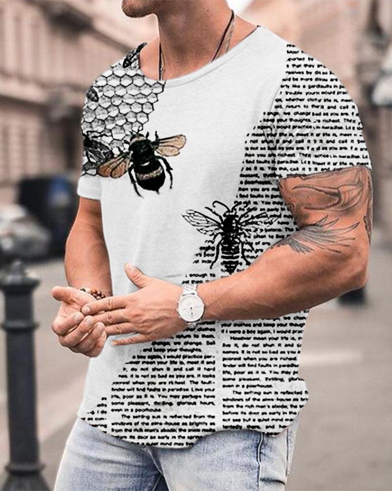 Men's Fashion Letter Stitching Printing Short-sleeved T-shirt