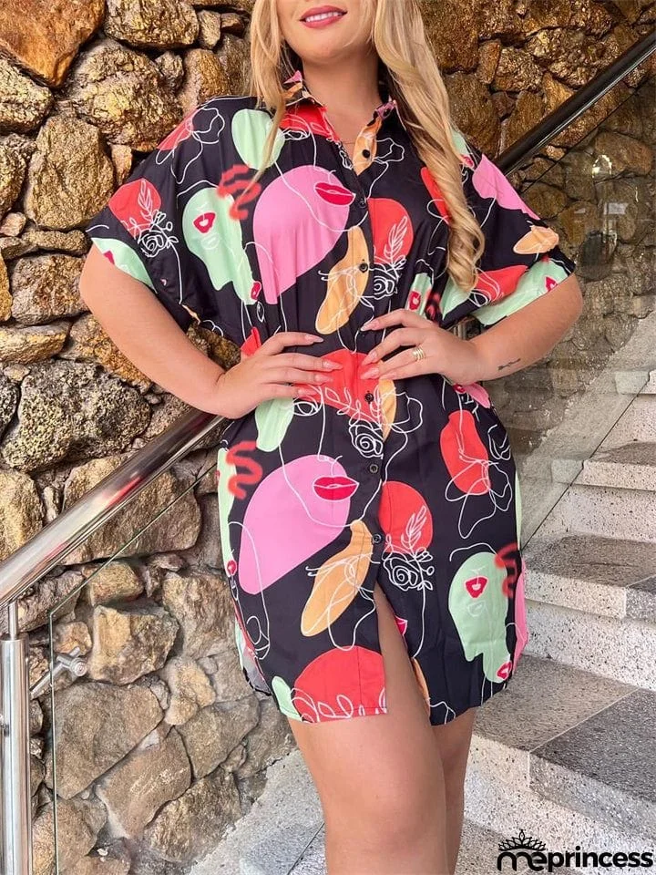 Women's Cute Cartoon Print Slim Fit Button Blouses