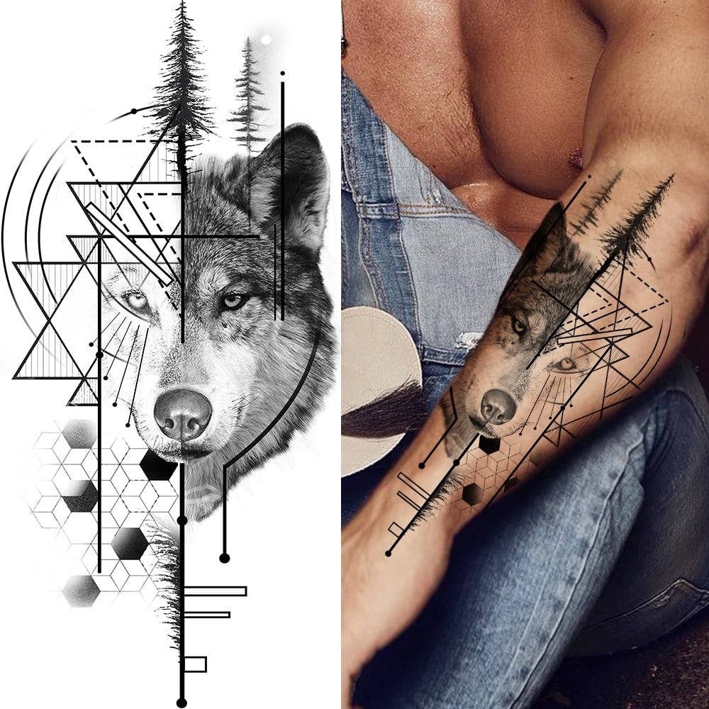Compass Letter Temporary Tattoo For Men Women Adult Realistic Fake Wolf Skull Tattoos Sticker Tiger Black Forest Tatoos Forearm