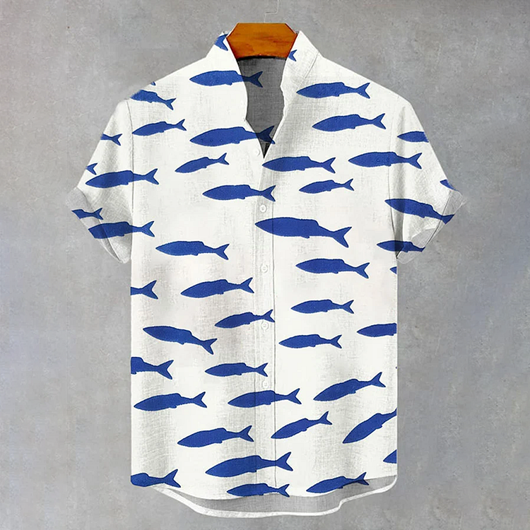 Men's Vintage Fish Art Print Casual Short Sleeve Shirt