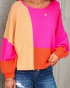 Work Of Art Colorblock Pullover Sweater - Fuchsia