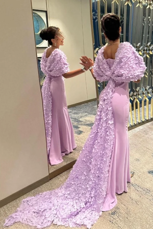 Miabel Light Purple Sweetheart Mermaid Prom Dress With Long Bow Appliques Shawl Miabel Light Purple Sweetheart Mermaid Prom Dress With Long Bow Appliques Shawl