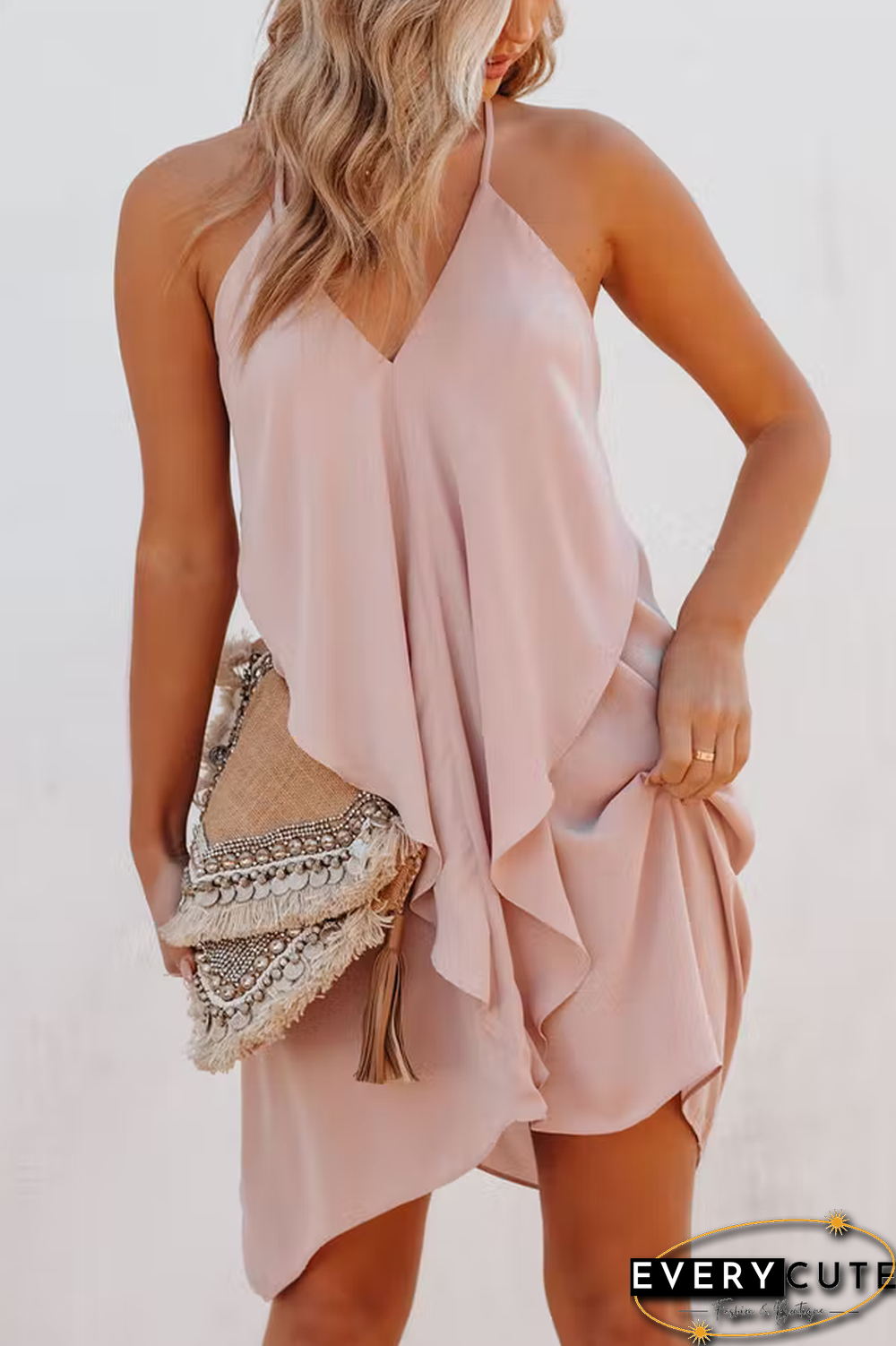 Such A Flirt Halter Ruffle Dress