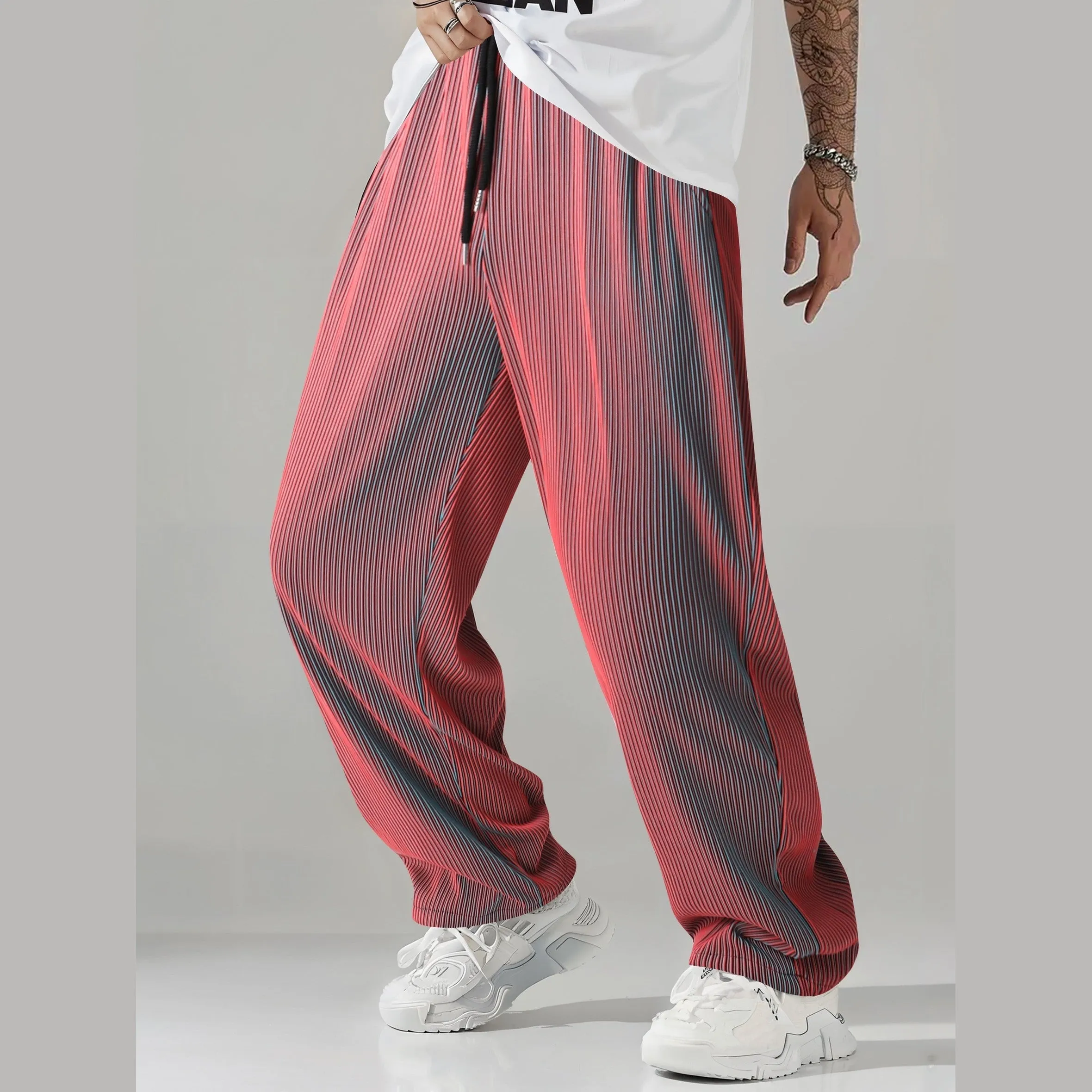 Men's Lightweight Striped Trousers &ndash; Straight-Leg Drawstring