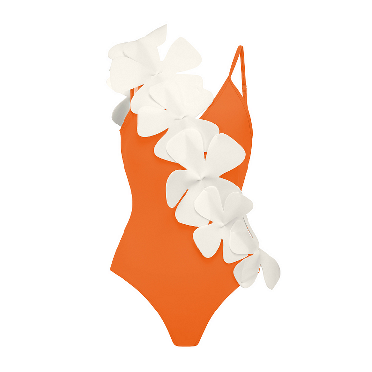 Vioye Flower Decor Backless One Piece Swimsuit and Sarong