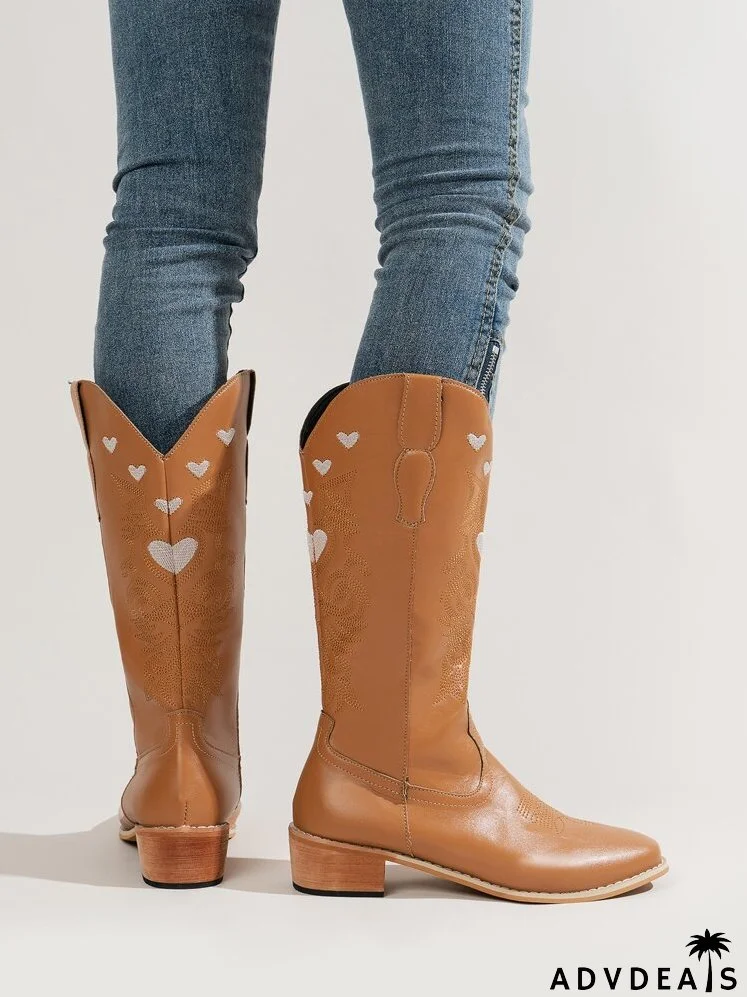 Heart Embroidery Western Boots