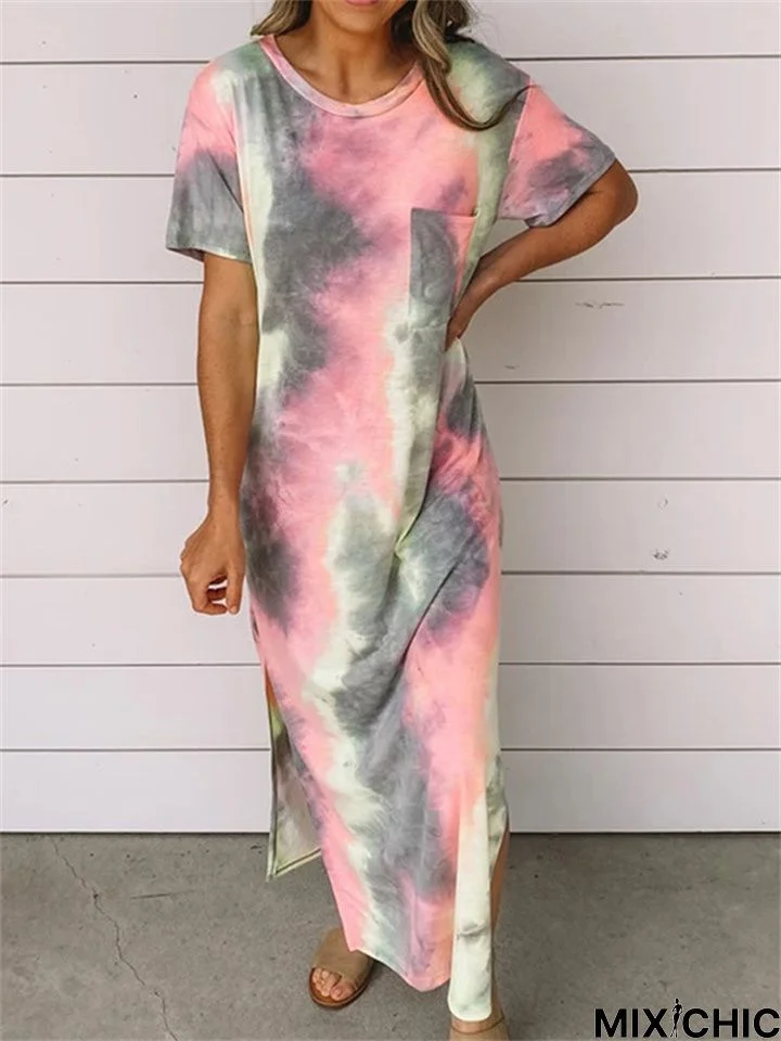 Explosions of Women's Tie-Dye Printed Split Dress