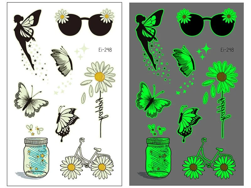 Night Luminous Tattoo Butterfly Starry Star Universe for Kids Fake Tattoo Glowing In Dark Waterproof Temporary Tattoo Stickers