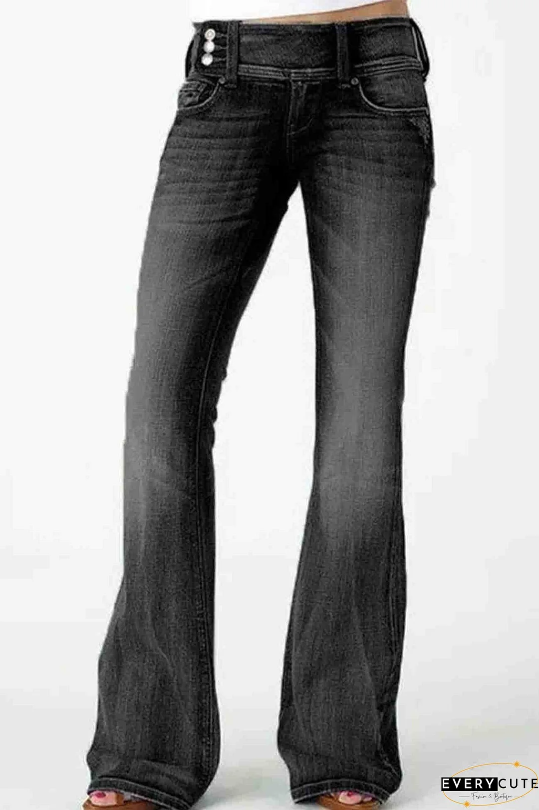 Retro Side Button Mid Rise Flares Jeans