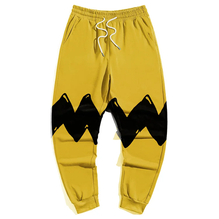 Yellow Men's Plus Size Sport Graffiti Trousers