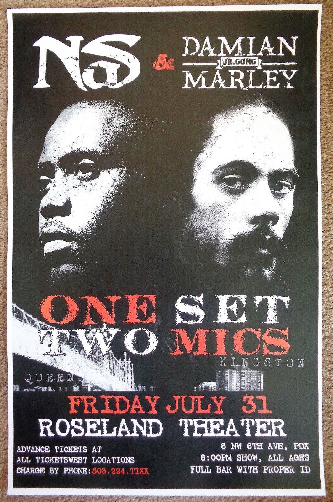 NAS & DAMIAN MARLEY 2009 Gig POSTER Portland Oregon Concert