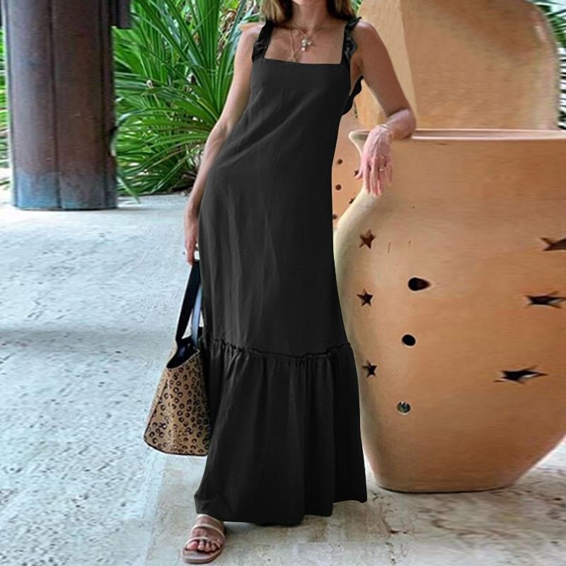 Celmia 2021 Summer Maxi Dress Women's Spaghetti Straps Sexy Holiday Sundress Casual Solid Color Ruffles Party Beach Vestidos