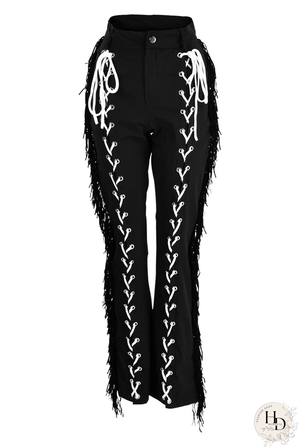 Black Fashion Casual Solid Bandage Regular High Waist Speaker Trousers