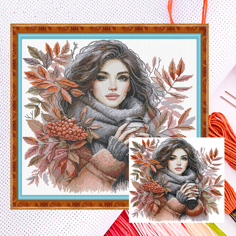Autumn coffee Full 14CT Counted Canvas(41*38cm) Cross Stitch