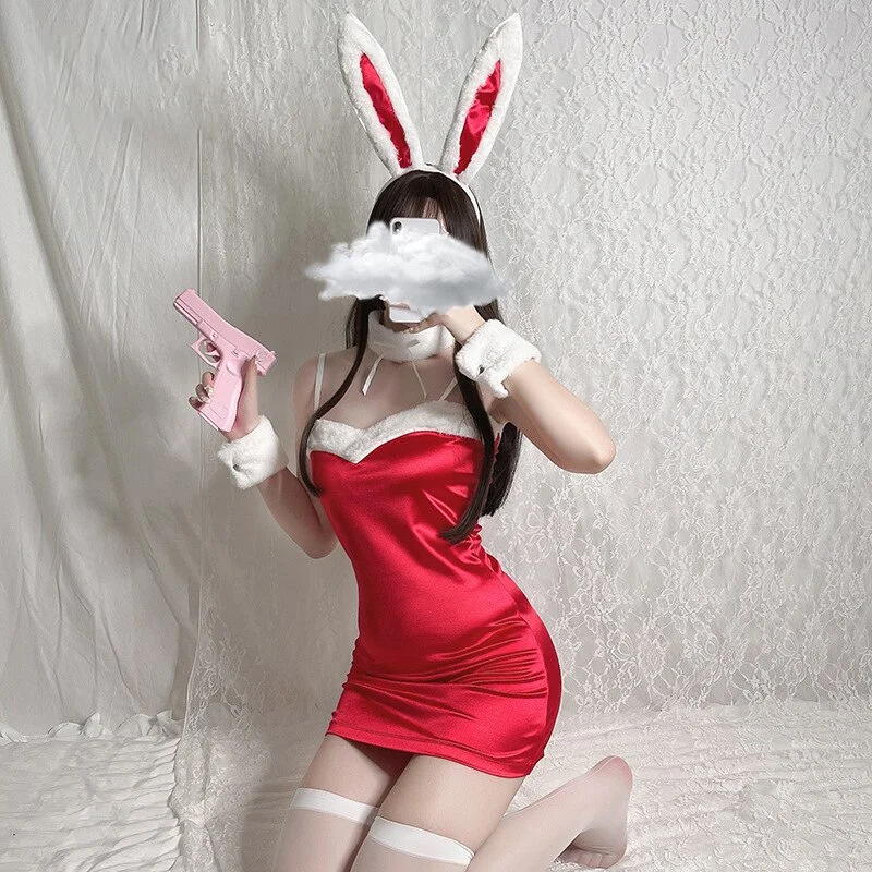Billionm Sexy Bunny Girl Cosplay Women Roleplay Costumes Japanese Kawaii Sexy Lingerie Velvet Strapless Dress Plush Erotic Uniform