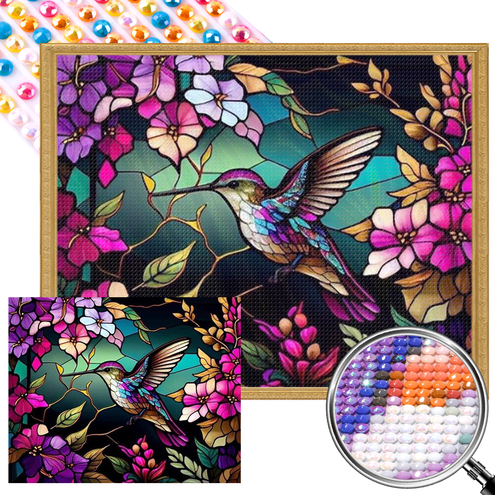 Stained Glass Hummingbird 50*40cm(picture) full round drill diamond painting with 4 to 12 colors of AB drill