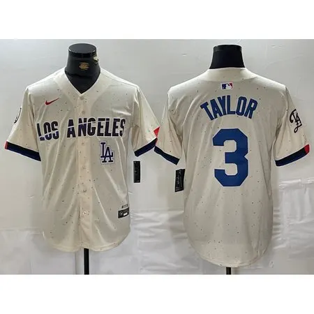 Men's Los Angeles Dodgers #3 Chris Taylor Cream Stitched Baseball Jersey 920S