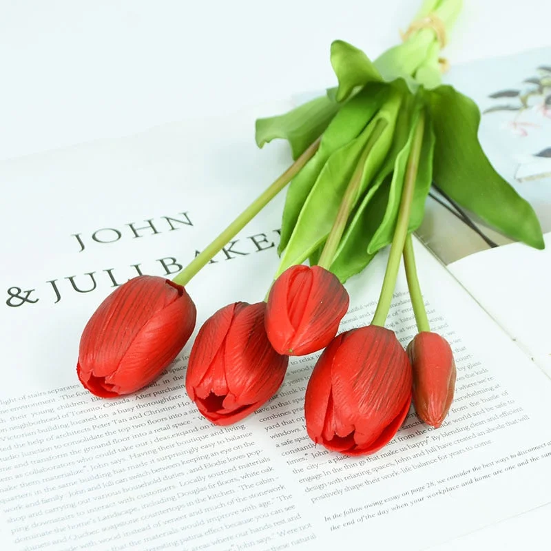 5Pcs/bunch Artificial Tulips Bouquet Real Touch Silicone Fake Flowers for Home Garden Living Room Decoration Wedding Party