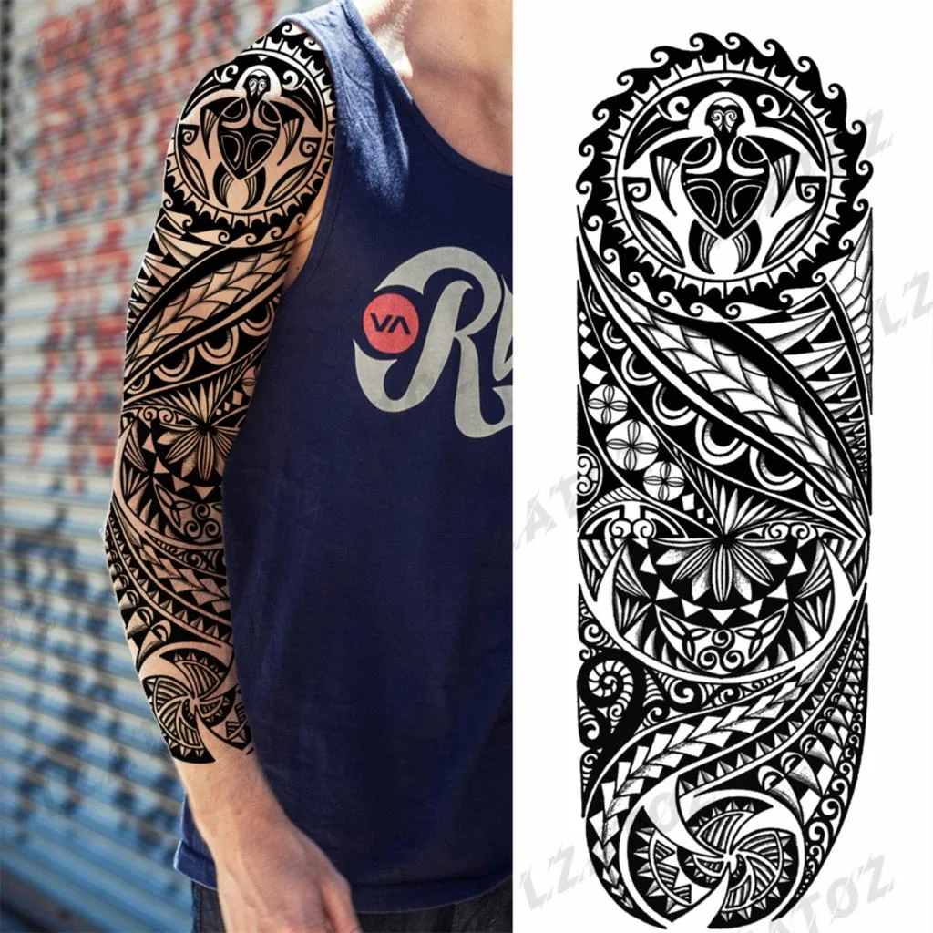 Sdrawing Sleeve Temporary Tattoos For Men Women Realistic Pirate Ship Wolf Tiger Skull Rose Flower Fake Tattoo Sticker Arm Tatoos