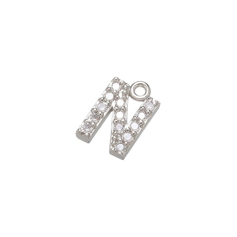 1 Piece 925 Sterling Silver Zircon 22K Gold Plated Rhodium Plated Letter Pendant Charms