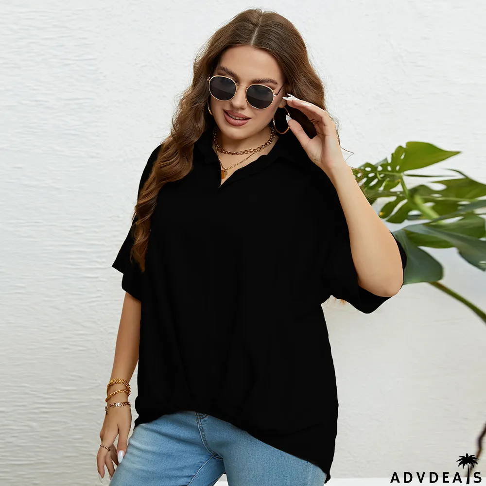 Women's Summer V Neck Slim Fit Half Sleeves Plus Size Top