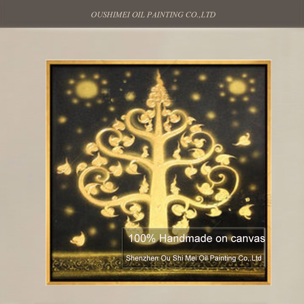 famous black painting art abstract paintings hand painted lotus bodhi tree oil painting on canvas art decor landscape