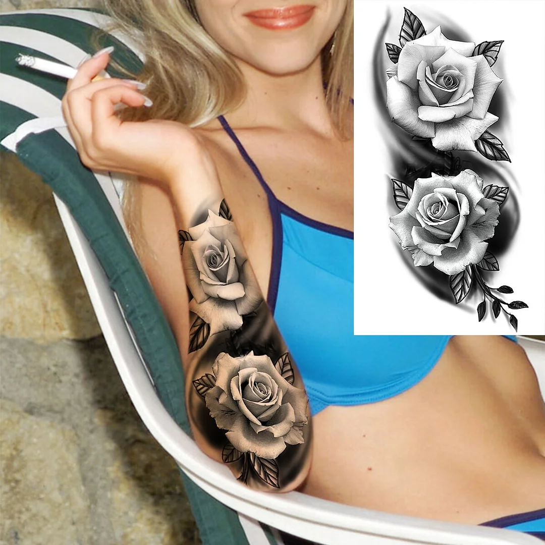 Sdrawing Realistic Black Devil Temporary Tattoos For Men Adult Tiger Pirate Skeleton Vampire Fake Tattoo Forearm Scary Tatoo Joker