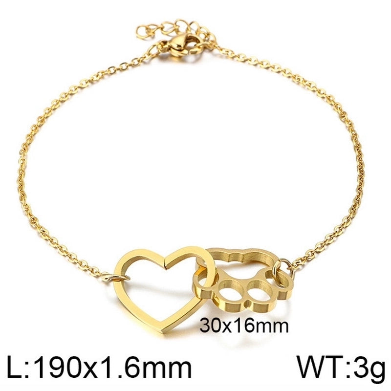 Fashion Heart Titanium Steel 18K Gold Plated Bracelets In Bulk