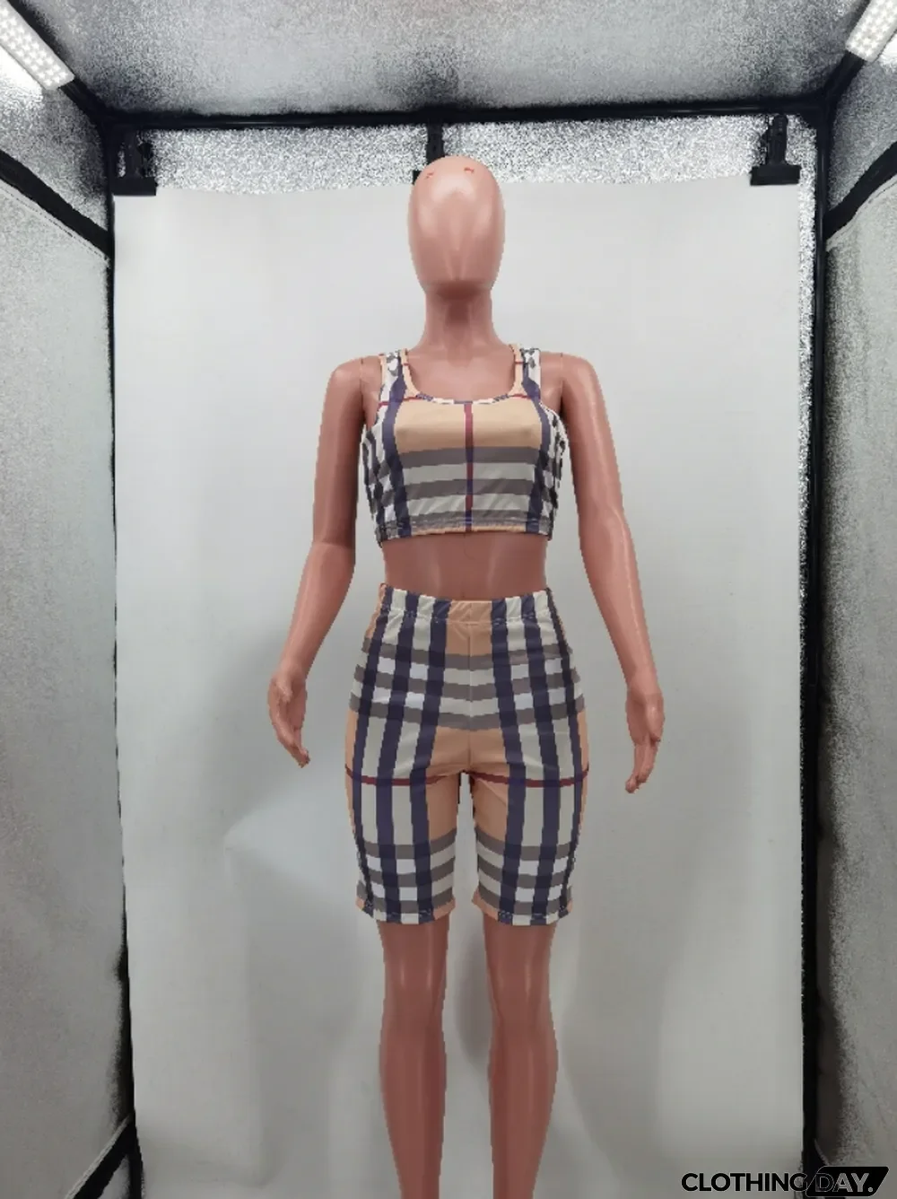 Plus Size Plaid Tank Top And Shorts 2 Piece Sets