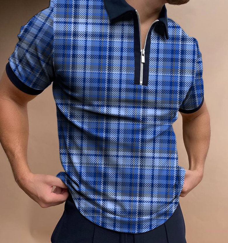 Checked Texture Short-sleeved Polo Shirt-Compassnice®