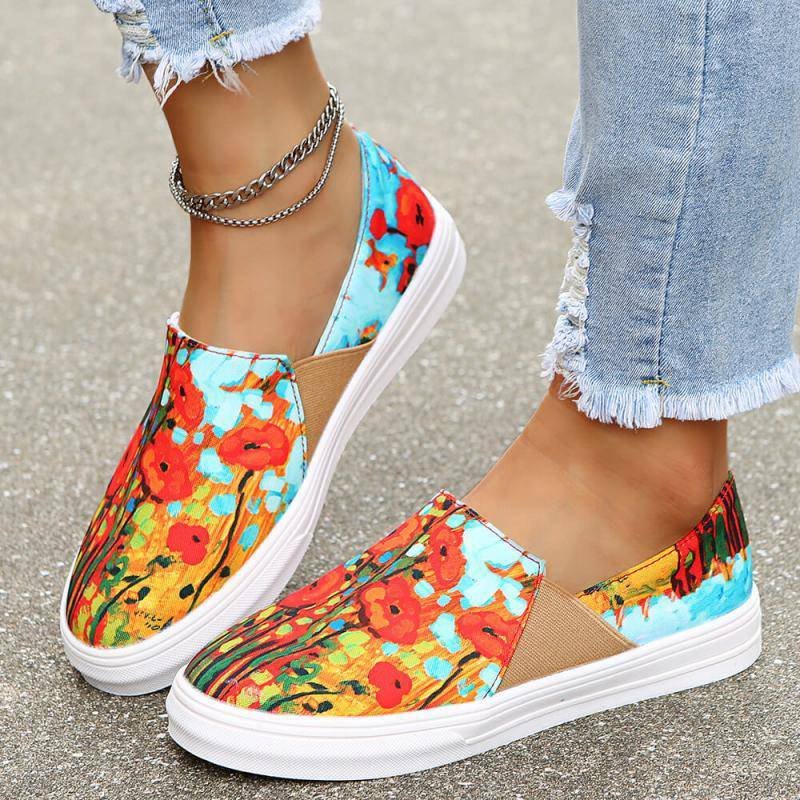 Women's Casual Daily Flower Print Slip On Flat Loafers