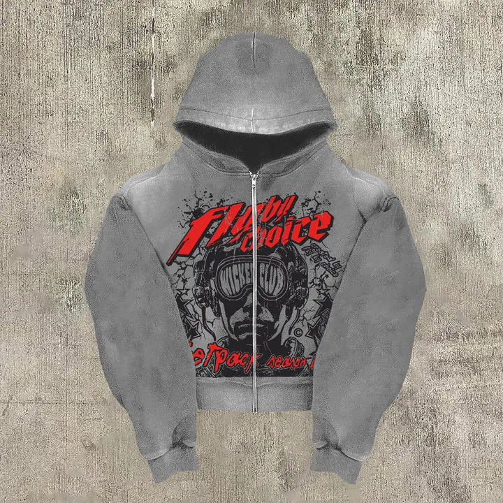 Vintage Fly By Choice Death In Red Graphic Acid Washed Oversized Zip-up Hoodie