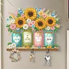 Diamond Painting Wooden Flower Bird Hook Rail with 3 Hooks for Home Decor