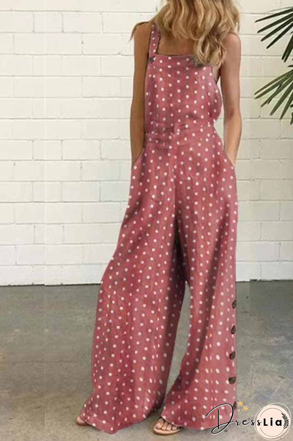 Elegant Dot Print Square Collar Straight Jumpsuits(10 Colors)