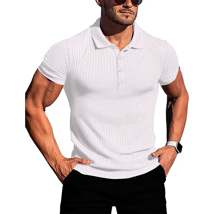 PASUXI Direct sales of high-elastic slim vertical striped Polo shirts for summer