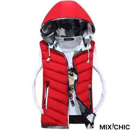 4XL Plus Size Lover's Vest Winter Men Sleeveless Vest Jacket Coat Male Hooded Vests Cotton Padded Jacket Femme Waistcoat