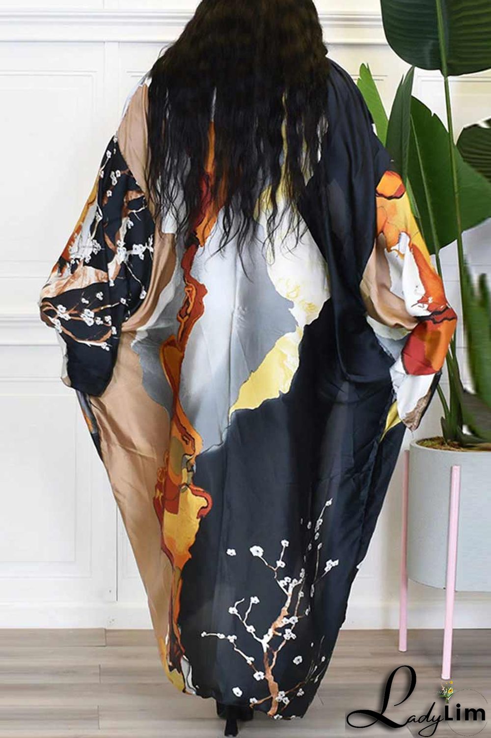 Yellow Fashion Casual Print Patchwork Outerwear(Without Belt)