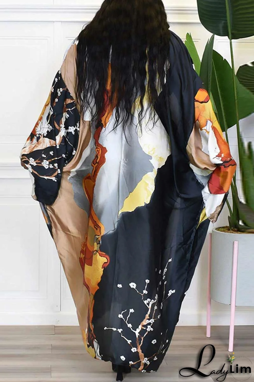 Yellow Fashion Casual Print Patchwork Outerwear(Without Belt)