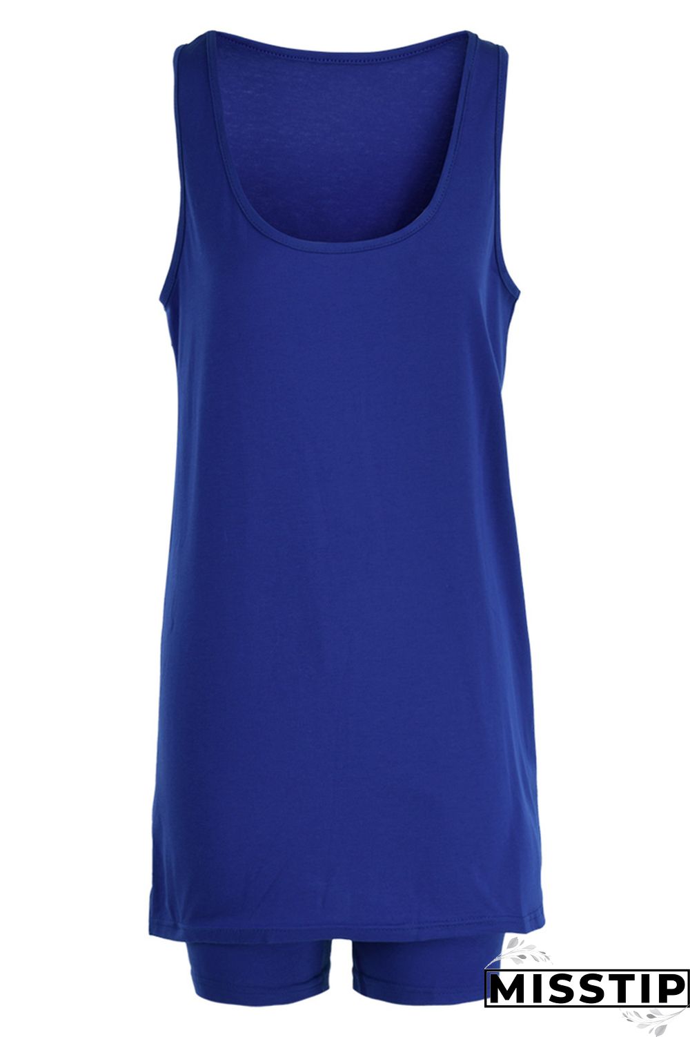 Black Fashion Casual Solid Slit U Neck Sleeveless Two Pieces